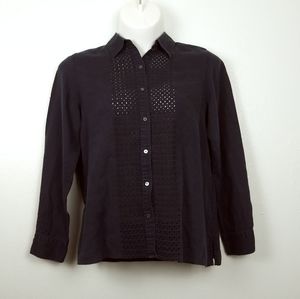 Talbots Eyelets Shirt Women's Size L Dusty Navy Casual